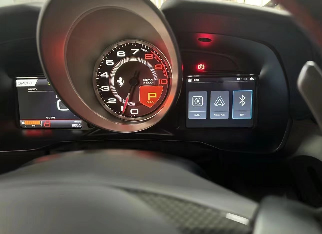 F12 Car dashboard with digital display and steering wheel control